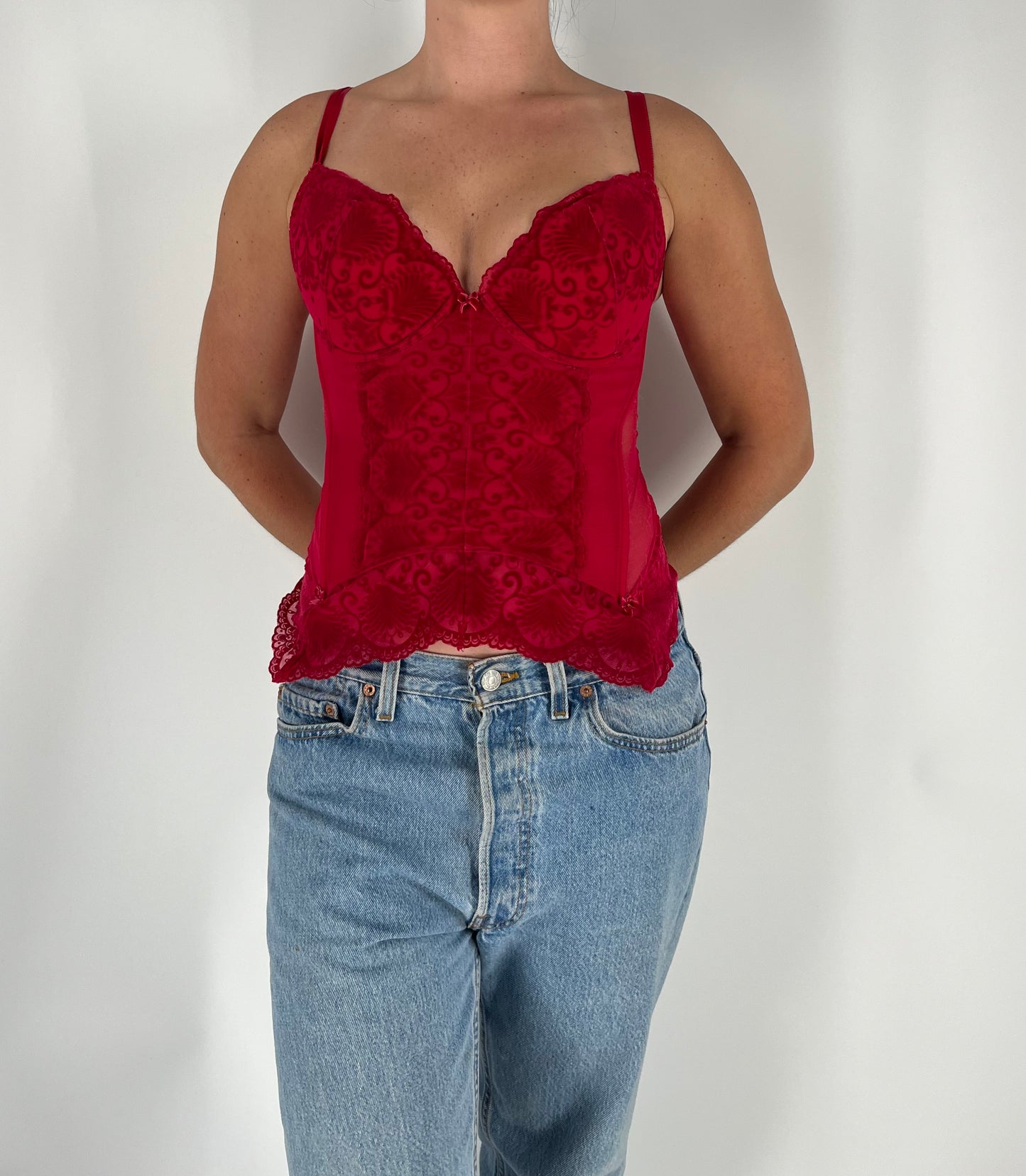 Gorgeous Pink Corset Top With Velvet Textured Emboss Design
