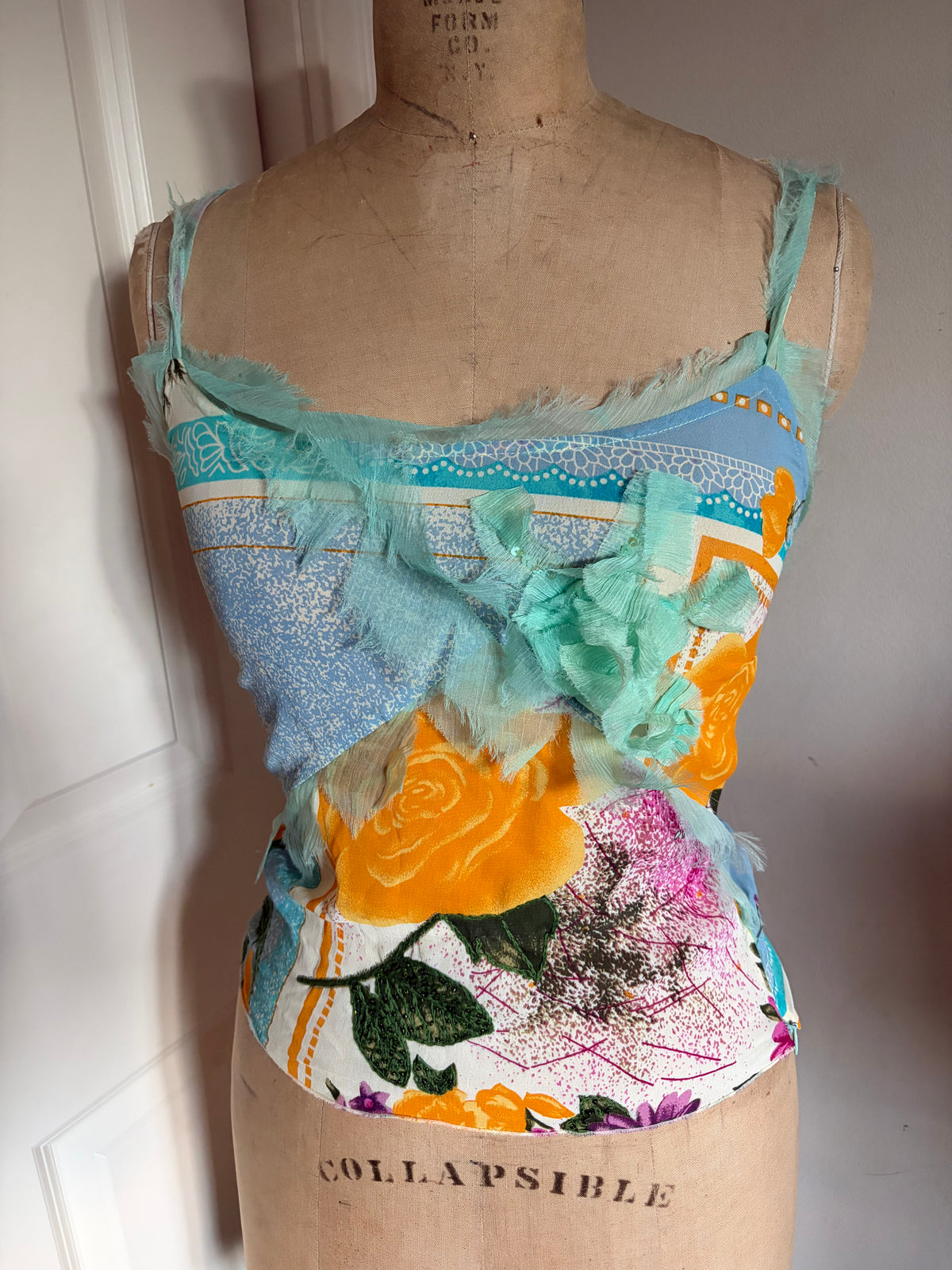 Made in Spain One of A Kind Patchwork Tank with Silk and Sequins