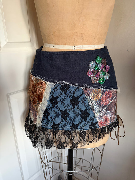 One of a Kind Patchwork Mini Skirt