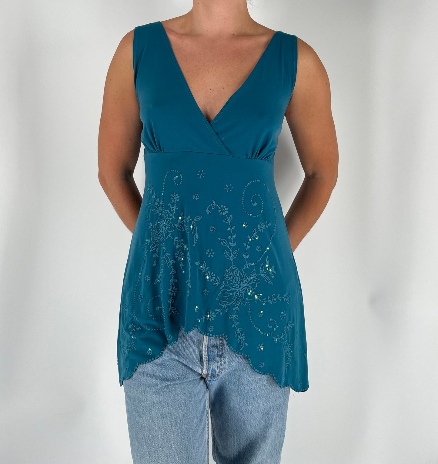 Beaded Tank With Asymmetrical Hem