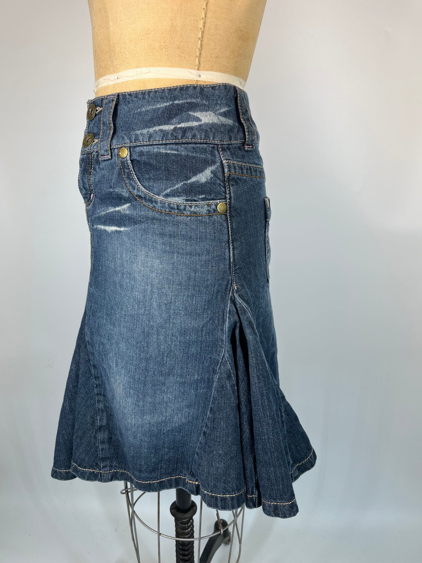 Asymmetrical Denim Skirt With Ruffles and Flare