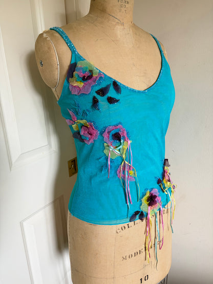 Euro Mesh Beaded Floral Appliqué Tank