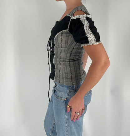 100% Cotton Milkmaid Top With Shoulder Cut Out Detail