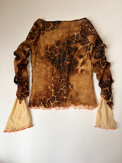 Made in Italy Mesh Cheetah Print Long Sleeve with Unique Sleeve Accents