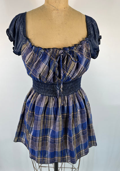 Plaid Top With Ruched Waist