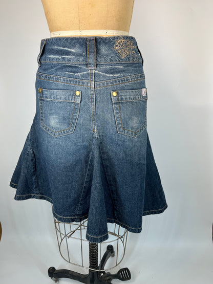 Asymmetrical Denim Skirt With Ruffles and Flare