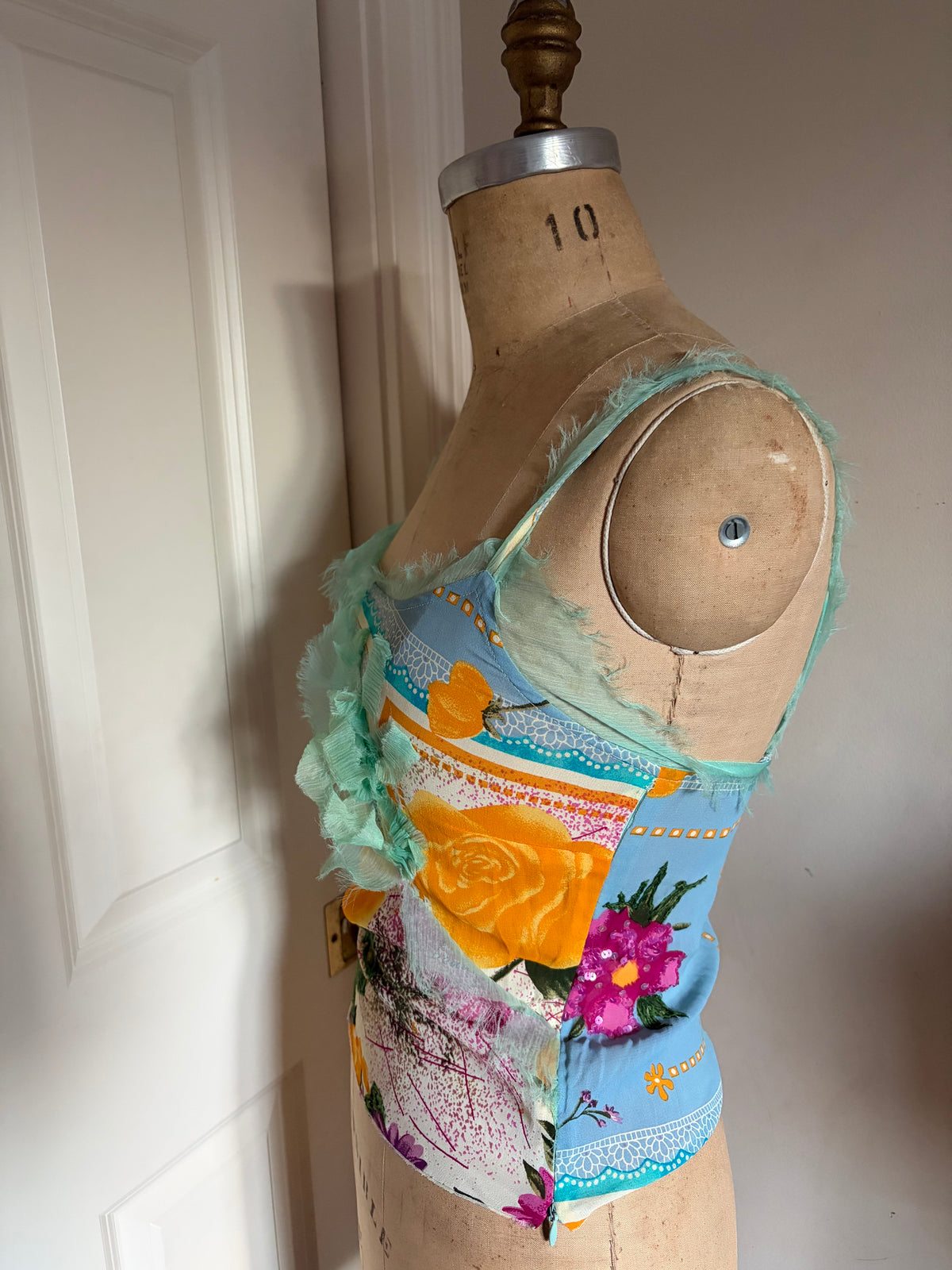 Made in Spain One of A Kind Patchwork Tank with Silk and Sequins