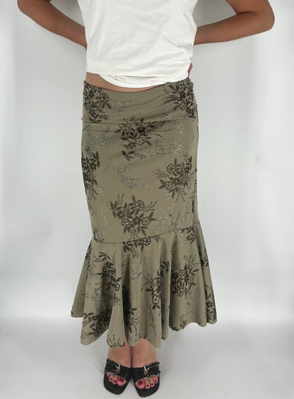 Handmade One-of-a-Kind Ruffle Mermaid Skirt With Beaded Flowers and Glitter