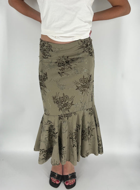 Handmade One-of-a-Kind Ruffle Mermaid Skirt With Beaded Flowers and Glitter