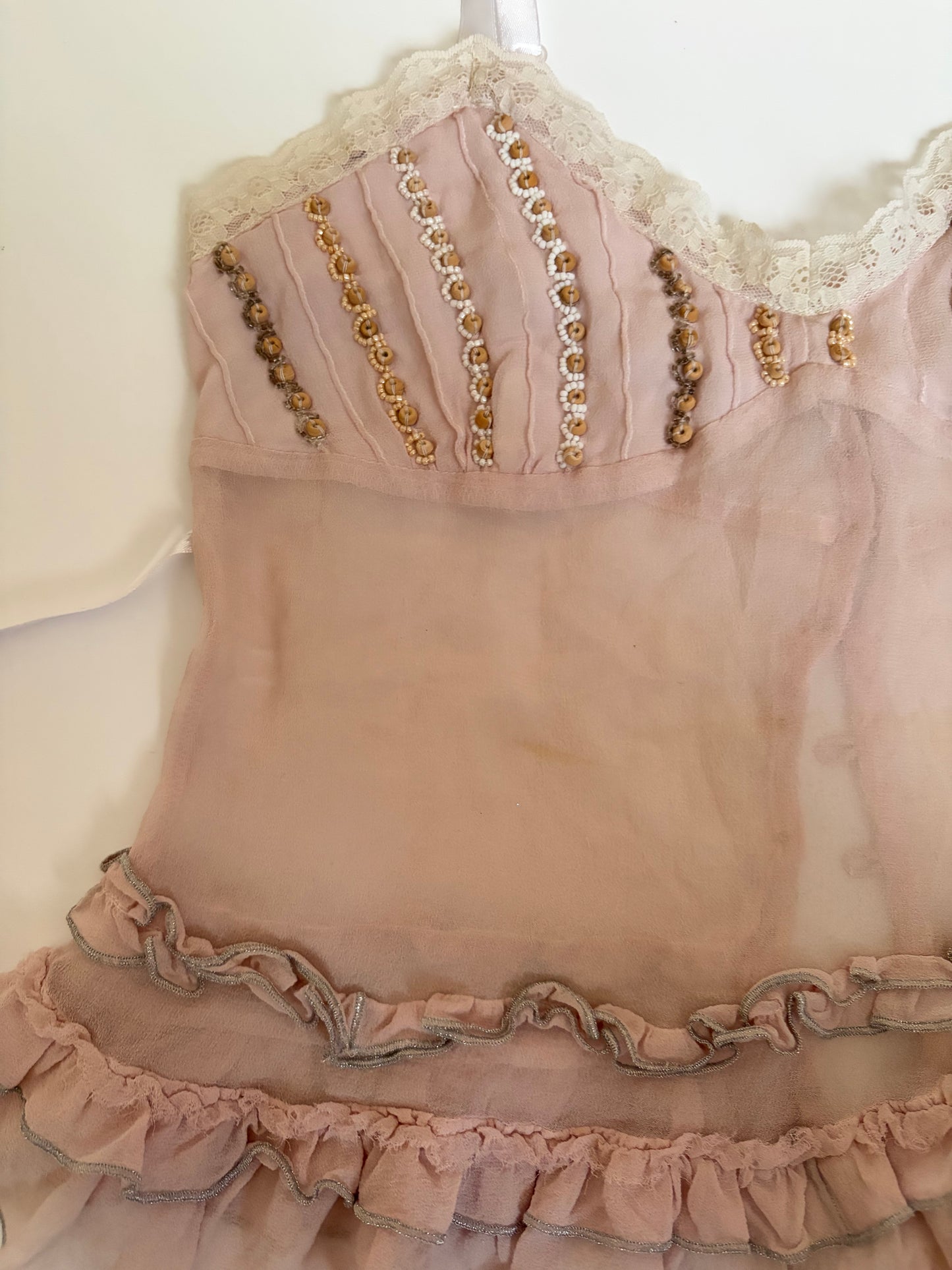 Silk Ruffle Tank with Beading and Buttons