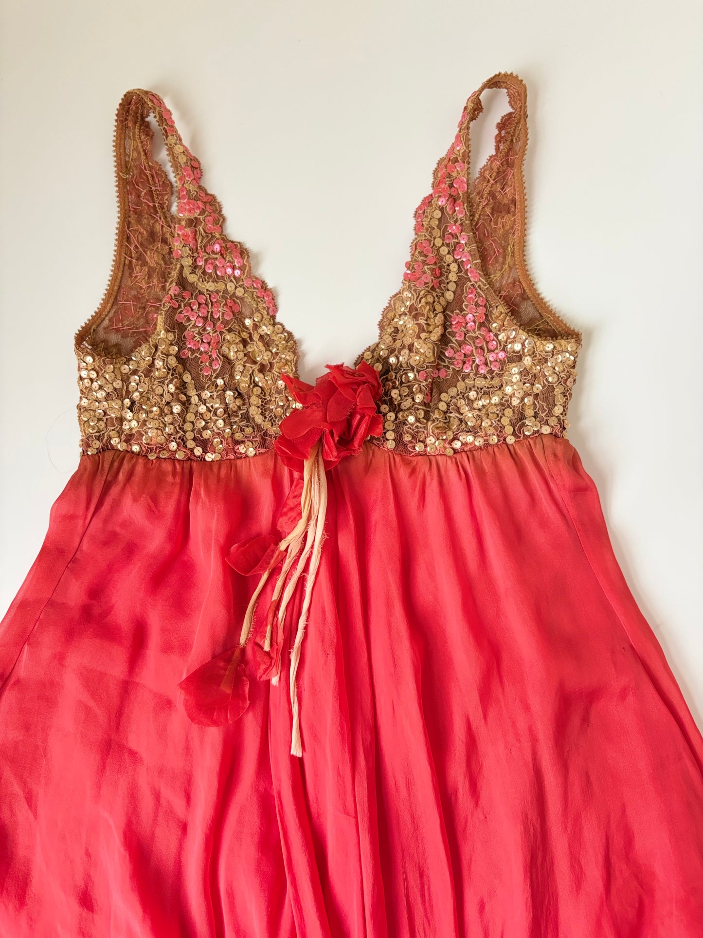 100% Silk Made in Greece Dress with Rosette and Sequins