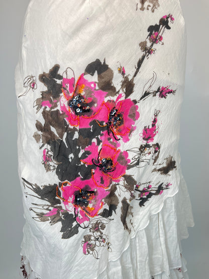 Floral Embroidered Ruffle Cotton Maxi Skirt