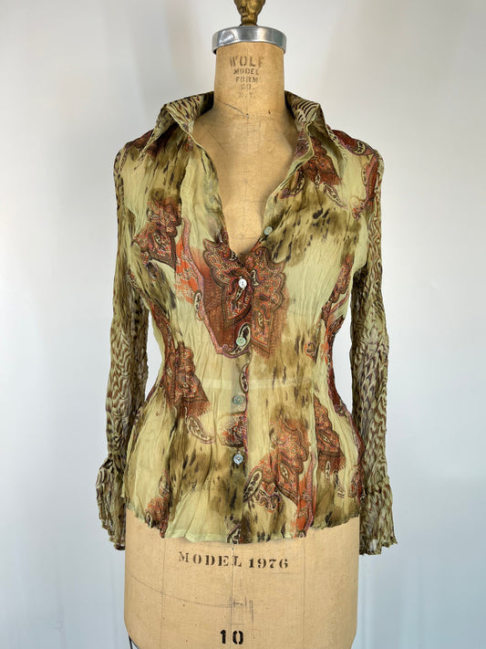 Sheer Button Up With Paisley Print