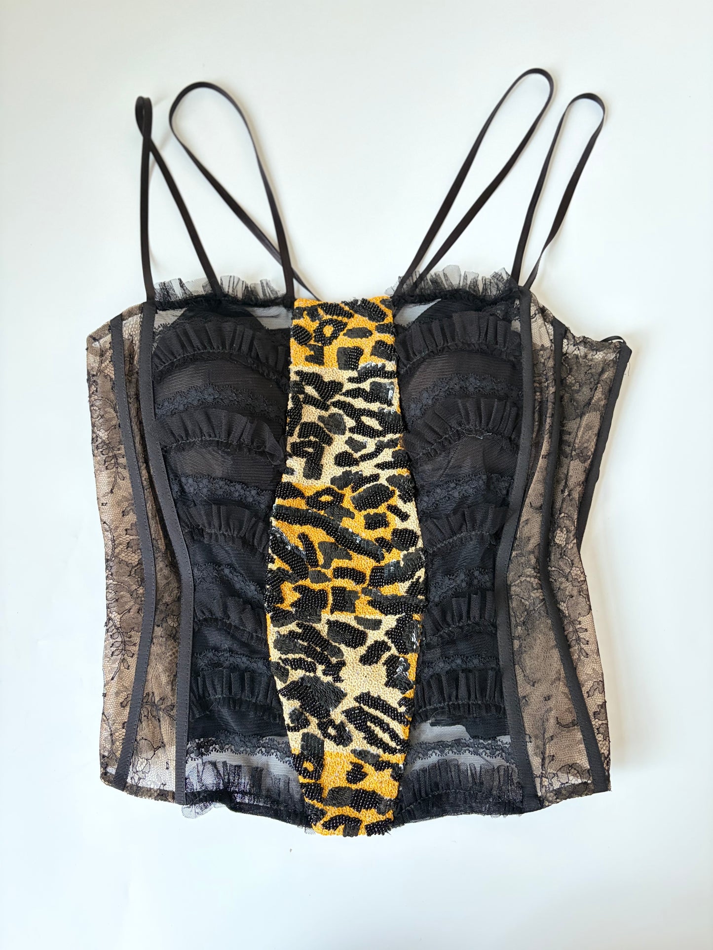 Made in Italy Beaded Animal Print Lace Corset