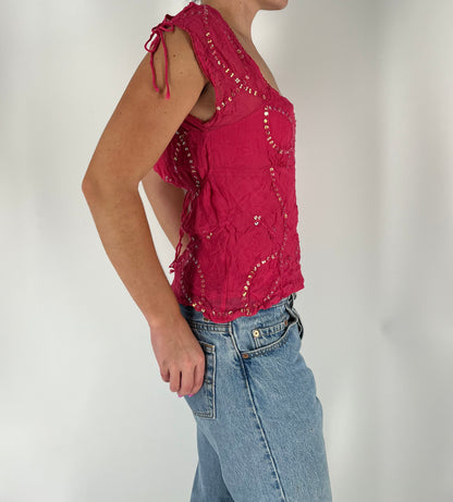 Made in India Sequin Top With Delicate Tie Details