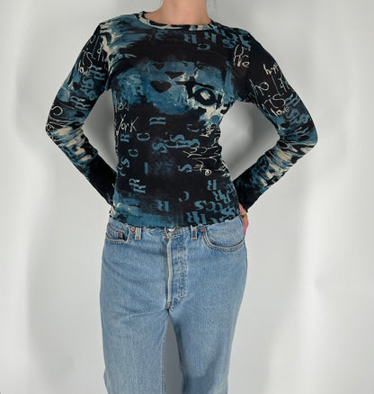 Euro Mesh Graphic Long Sleeve Top