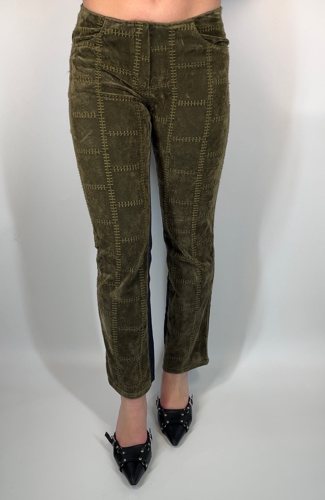 Two Tone Pants With Velvet Embossed and Denim Fabric