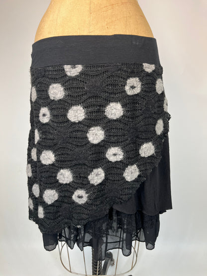 Knit Midi Skirt With Polka Dots And Lace Ruffle Underskirt