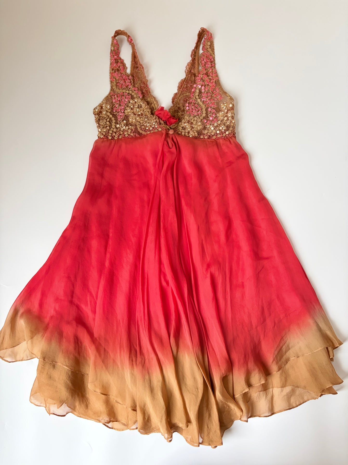 100% Silk Made in Greece Dress with Rosette and Sequins