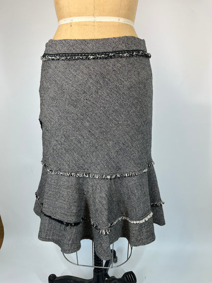 Wool Skirt With Tiered Ruffles and Lace Accents