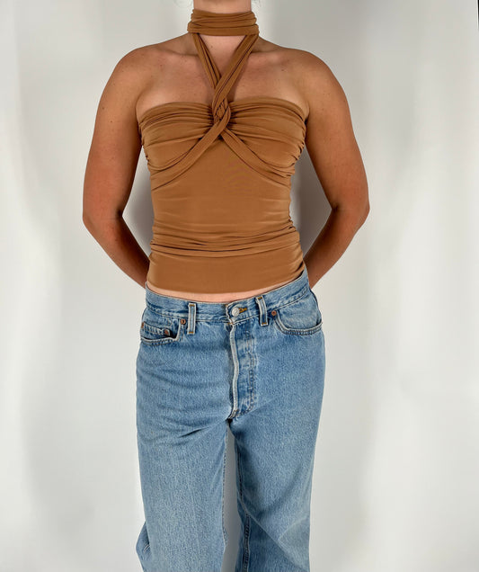 Neutral Strapless Tank With Customizable Strappy Accent