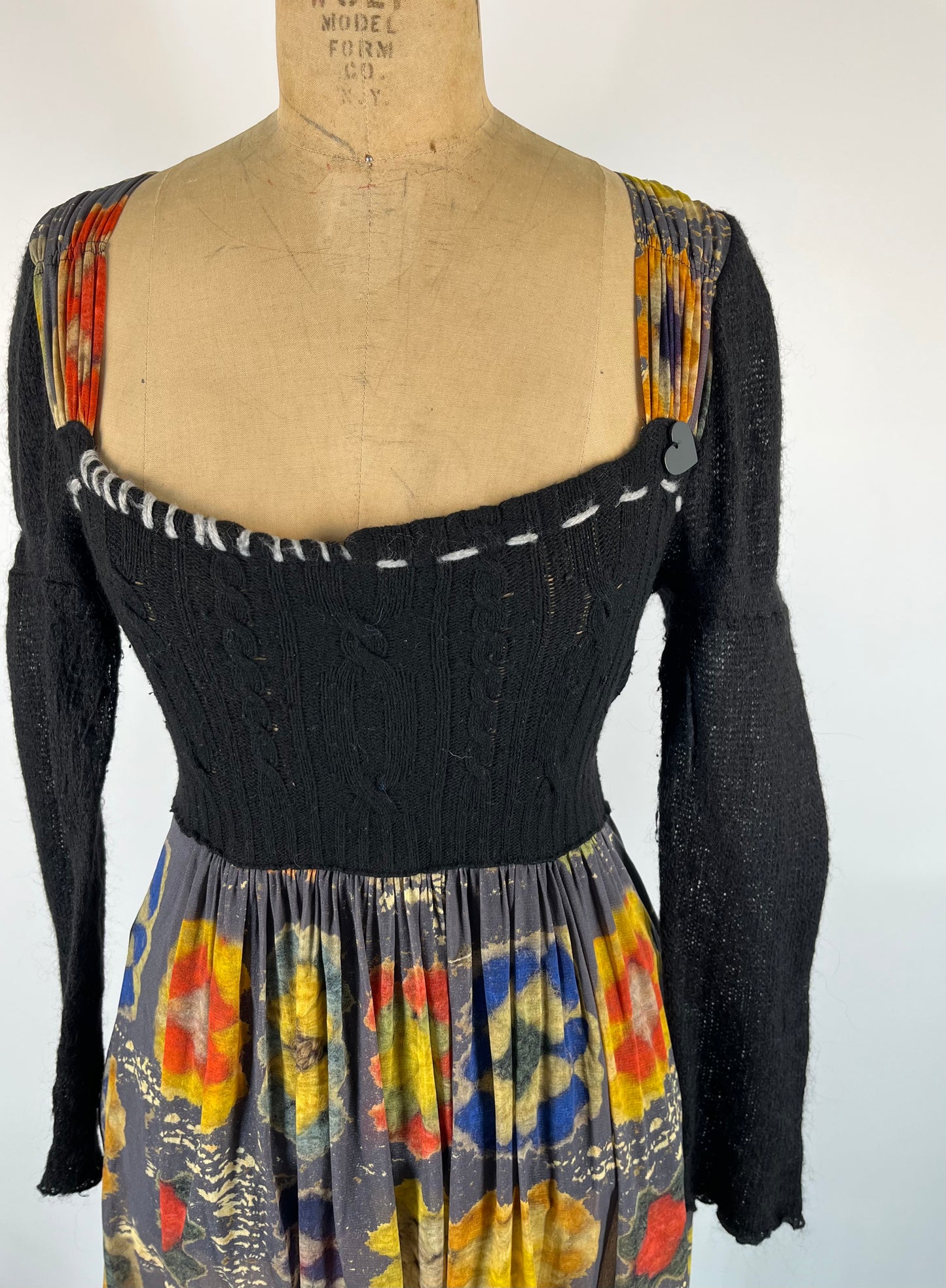 Unique Watercolor Print and Knit Sweater Dress