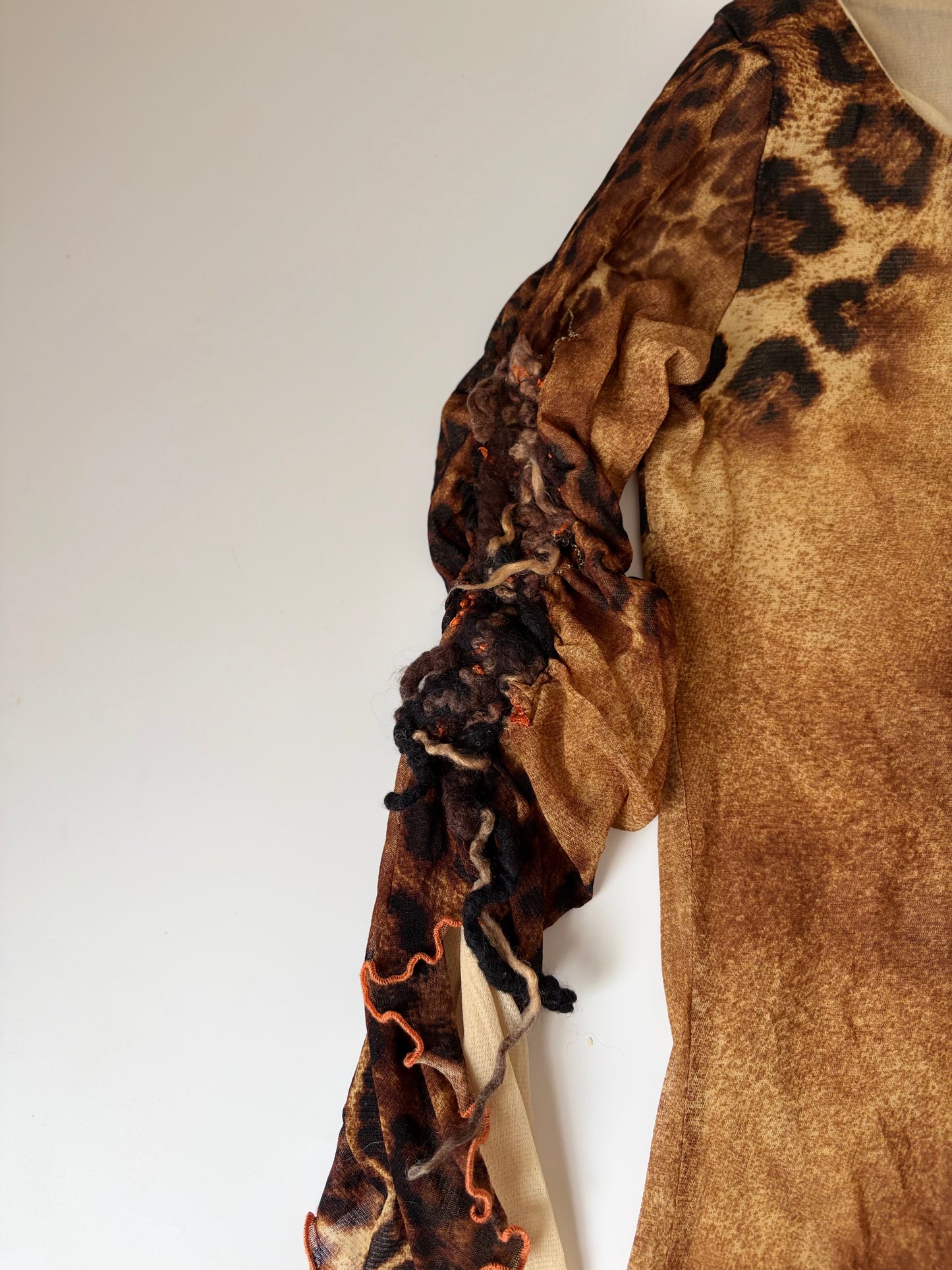 Made in Italy Mesh Cheetah Print Long Sleeve with Unique Sleeve Accents