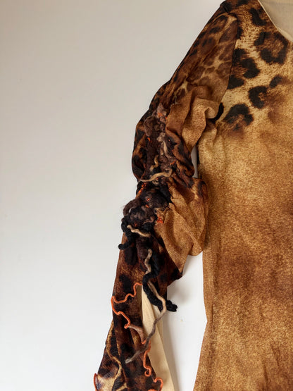 Made in Italy Mesh Cheetah Print Long Sleeve with Unique Sleeve Accents