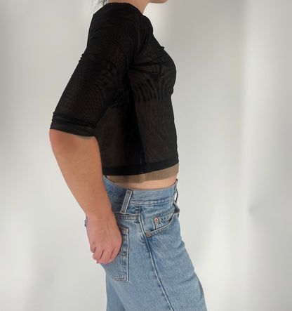 Double Lined Mesh Top With Half Sleeves