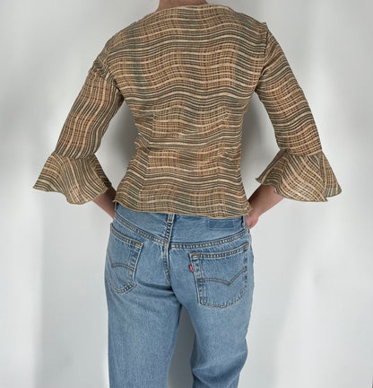 Y2K Mesh 3/4 Sleeve Top With Ruffle Sleeves