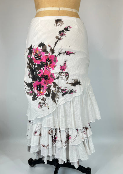 Floral Embroidered Ruffle Cotton Maxi Skirt