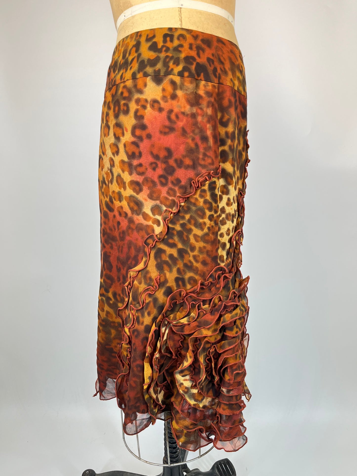 100% Silk Leopard Ruffle Skirt