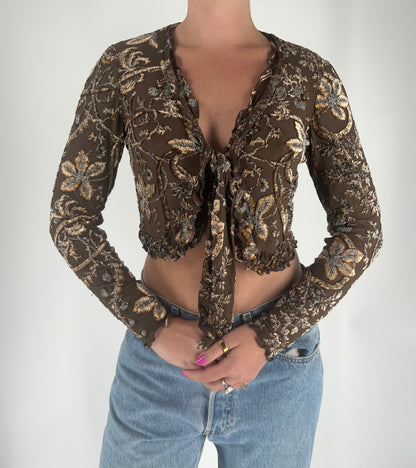 Made in Italy Floral Cardigan With Glitter