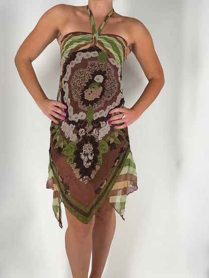 100% Silk Abstract Earthy Toned Dress