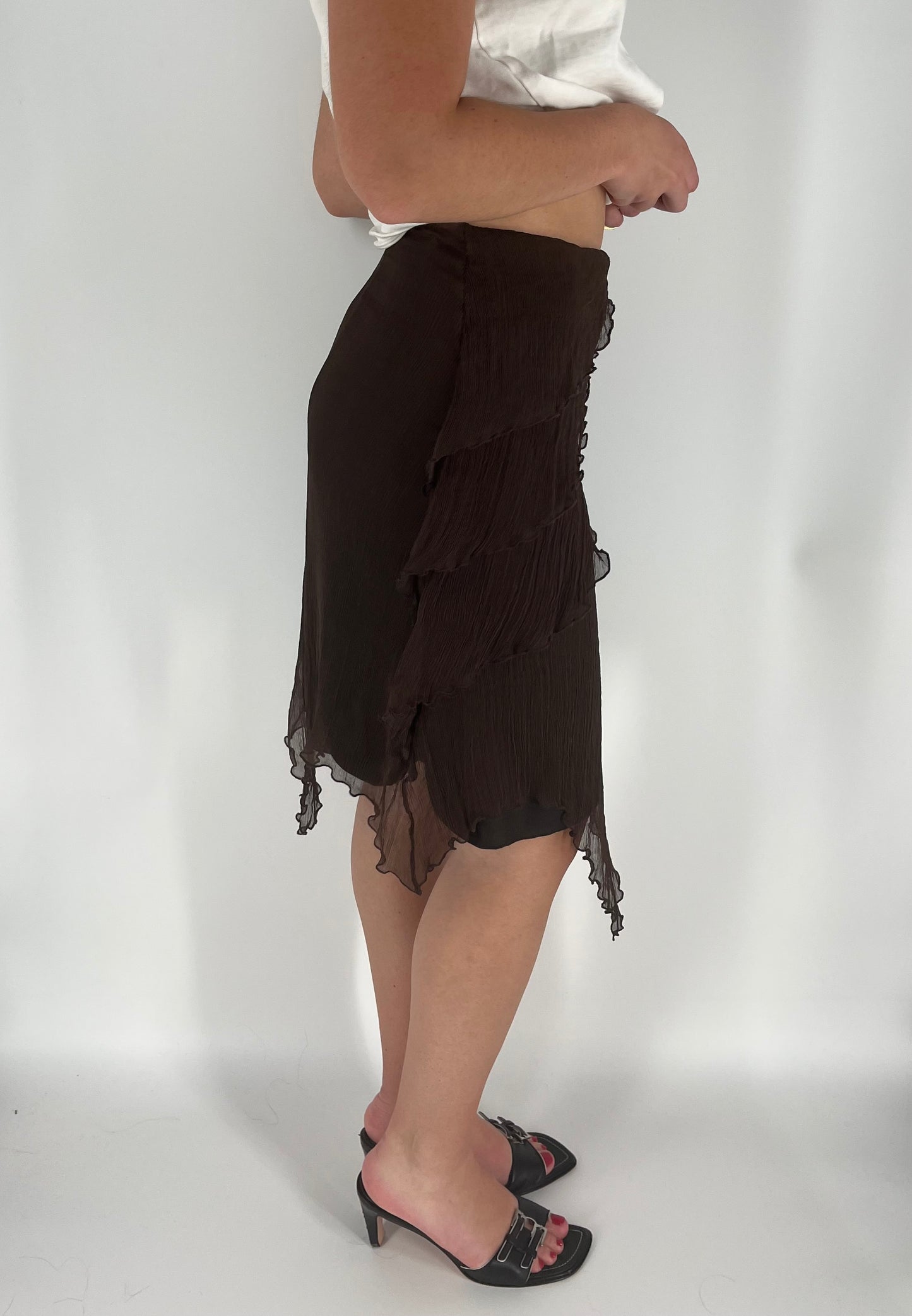 100% Silk Layered Skirt With Asymmetrical Hem
