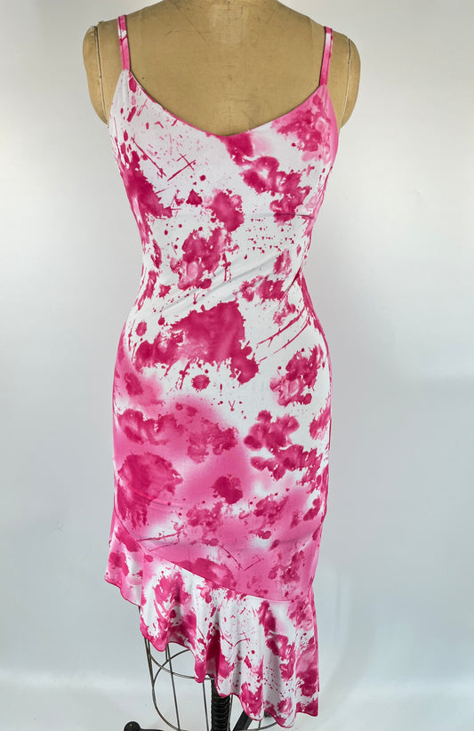 Tie Dye Dress With Asymmetrical Ruffle Trim