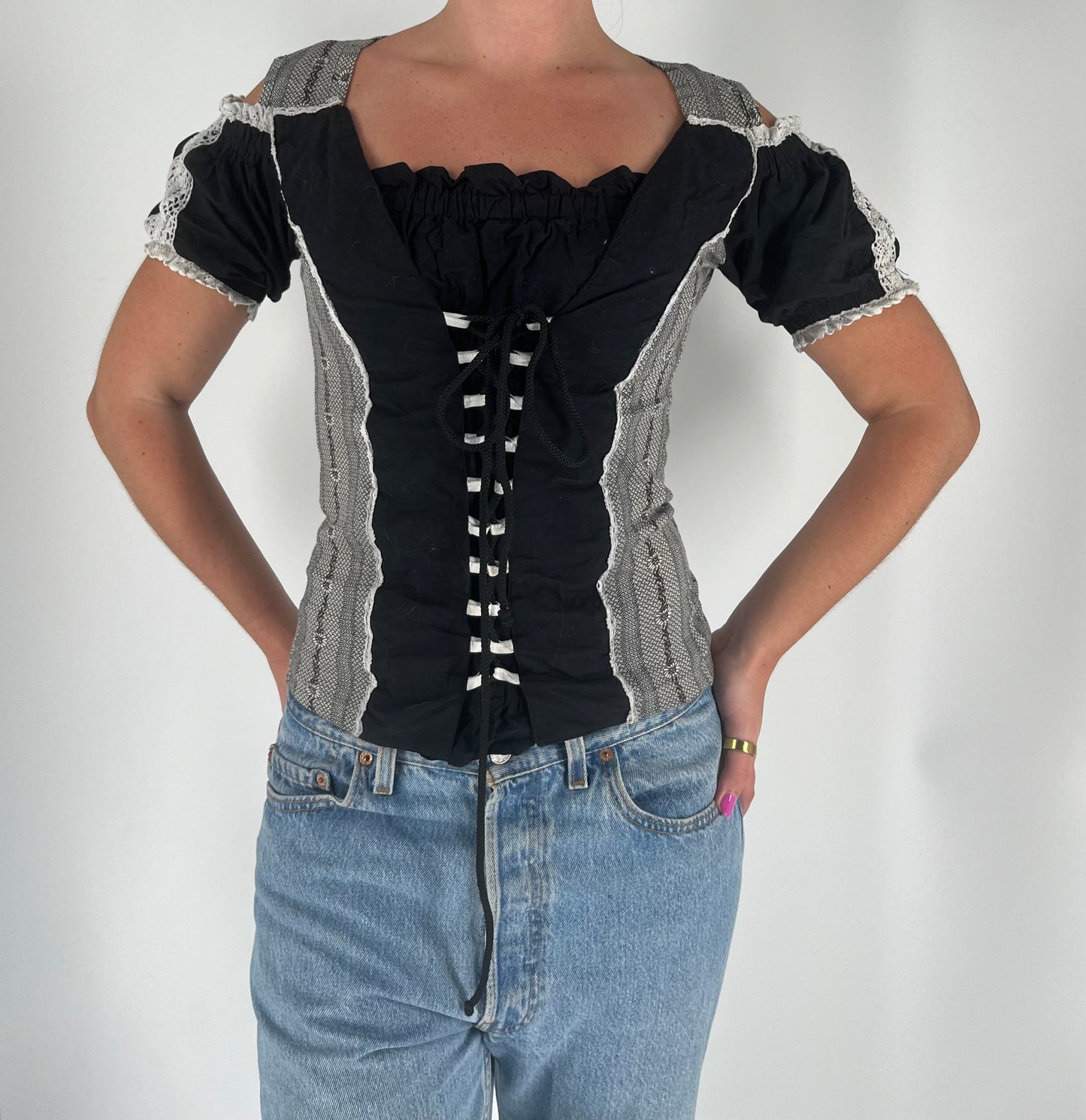 100% Cotton Milkmaid Top With Shoulder Cut Out Detail