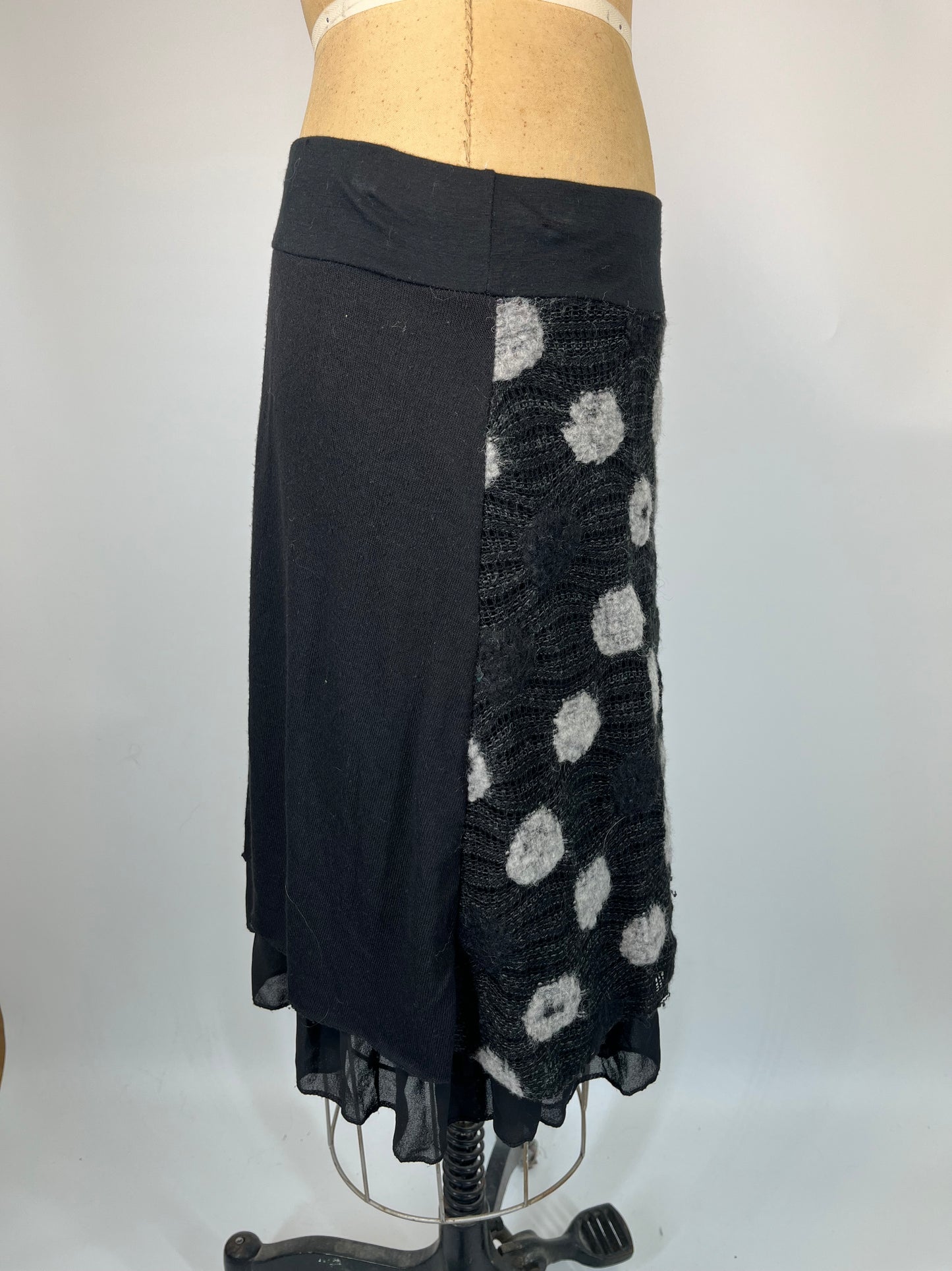 Knit Midi Skirt With Polka Dots And Lace Ruffle Underskirt