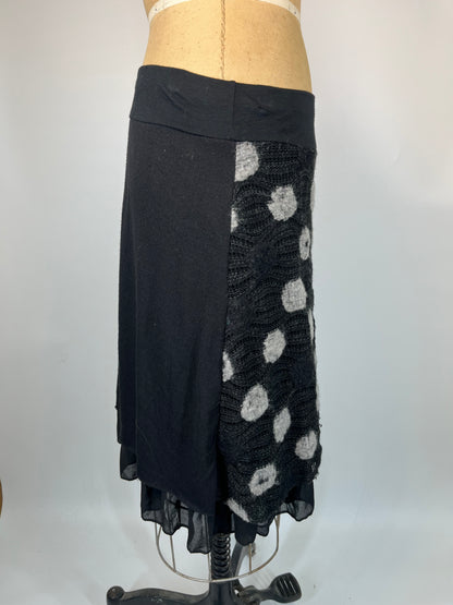 Knit Midi Skirt With Polka Dots And Lace Ruffle Underskirt