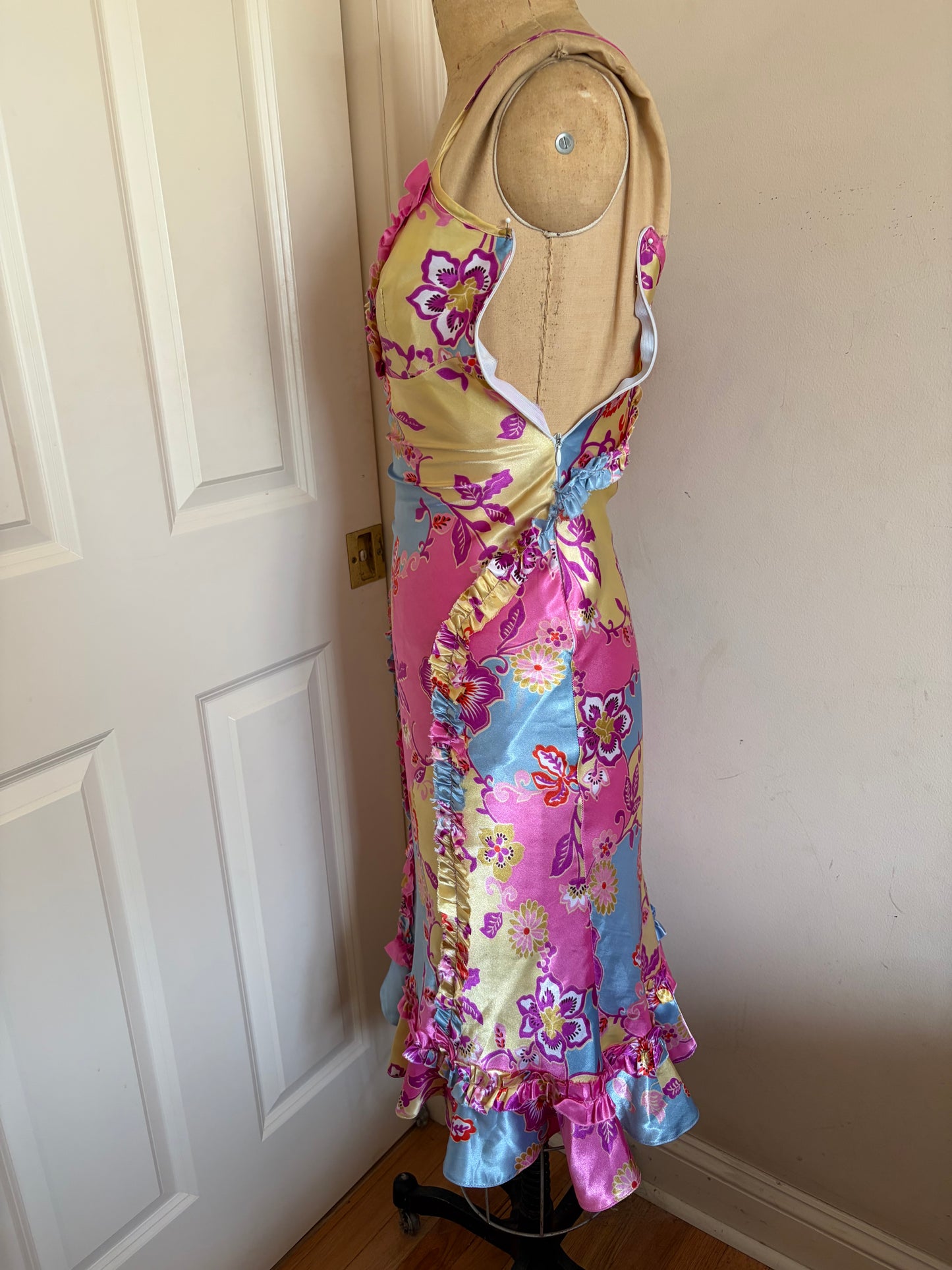 Euro Satin Midi Dress with Ruffles