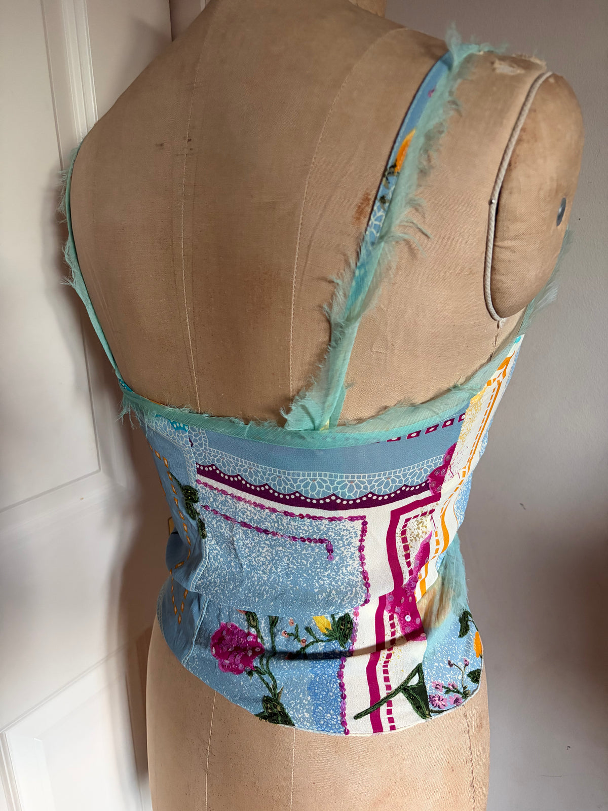 Made in Spain One of A Kind Patchwork Tank with Silk and Sequins