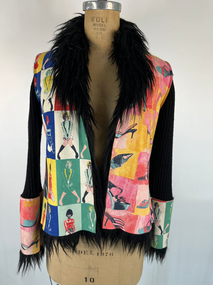 Pop Art Print Fur Sweater Jacket