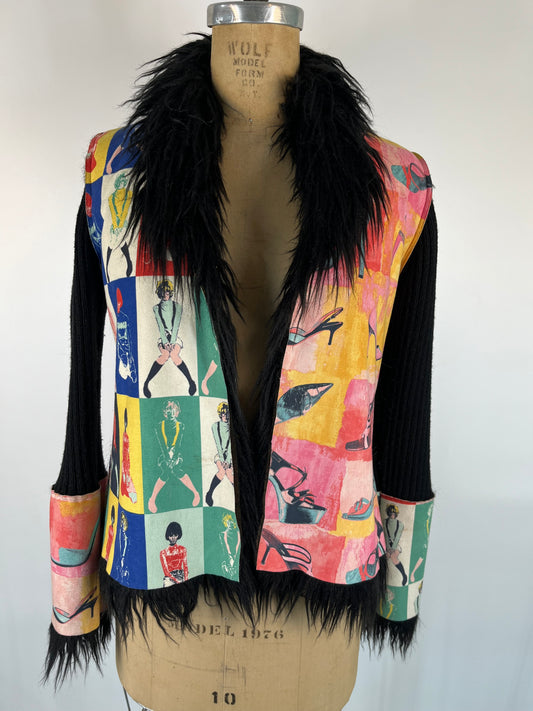 Pop Art Print Fur Sweater Jacket