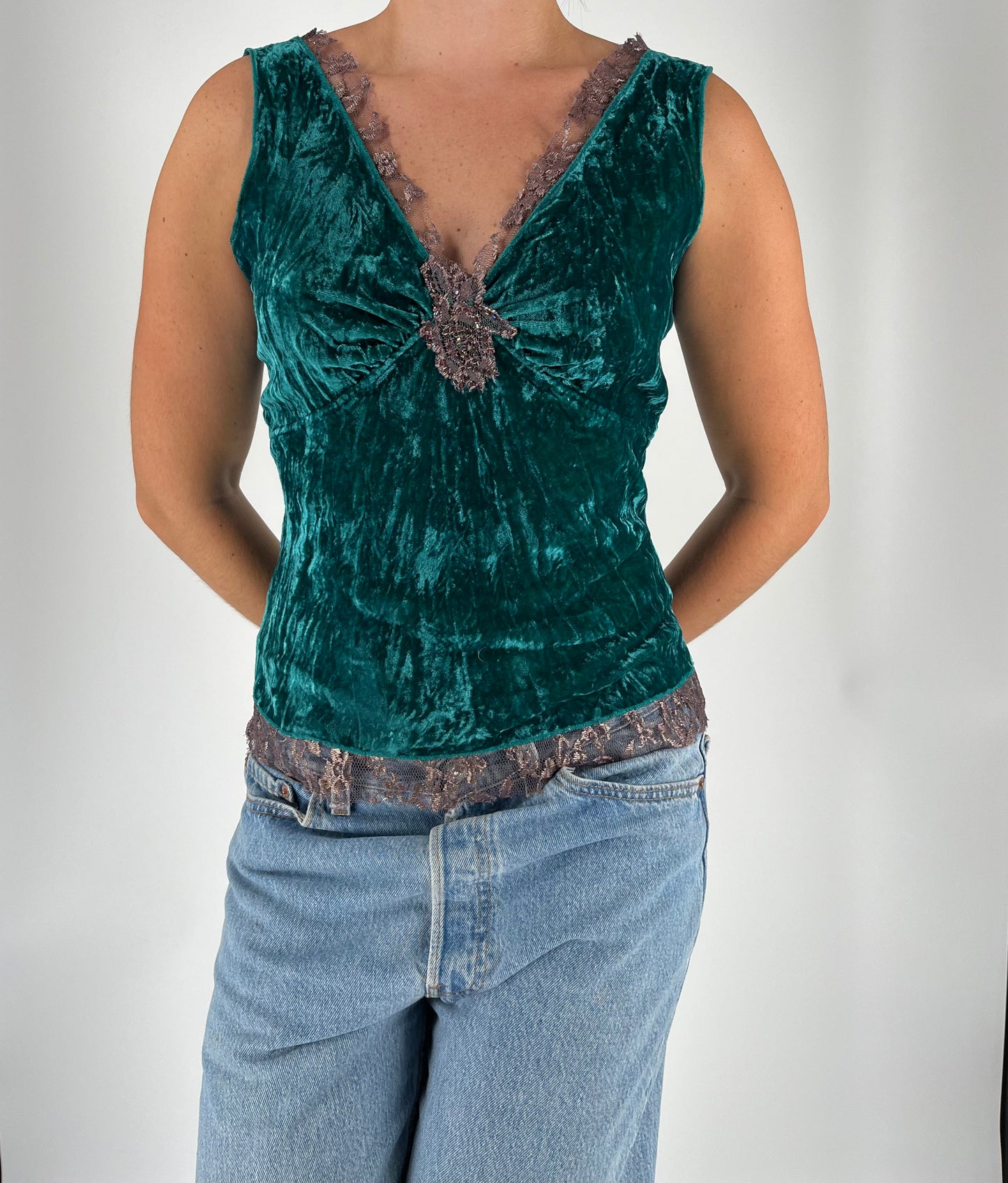 Velvet-Style Tank With Lace Trim
