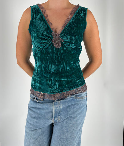 Velvet-Style Tank With Lace Trim