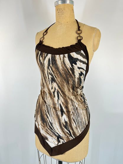 Animal Print Halter Top With O-Ring Accents