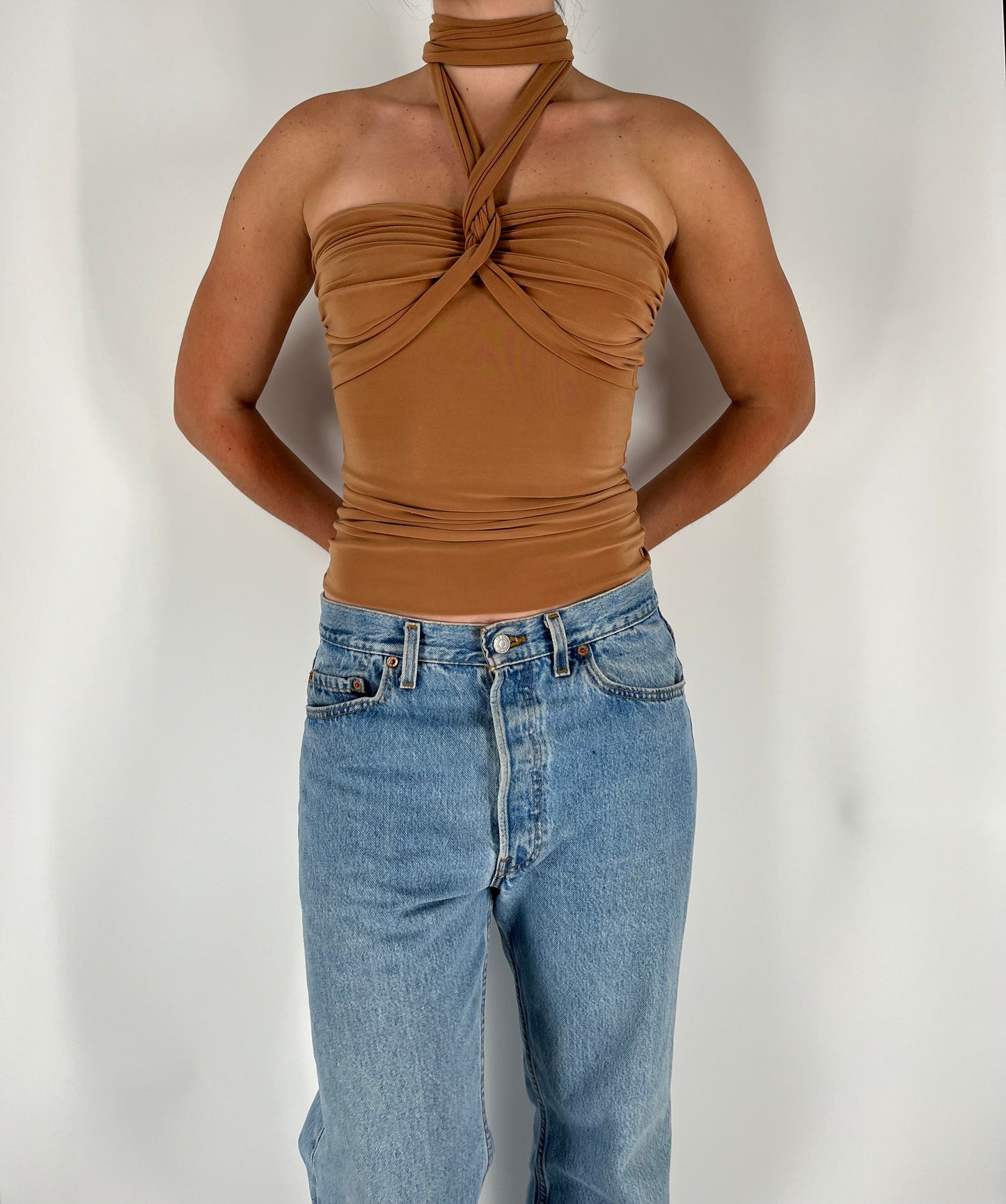 Neutral Strapless Tank With Customizable Strappy Accent