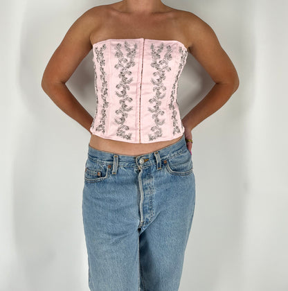 Pink Strapless Corset With Beaded Embroidery