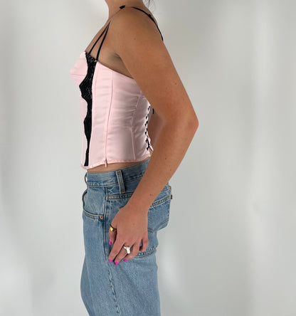 French Style Bustier Corset With Black Lace and Unique Straps