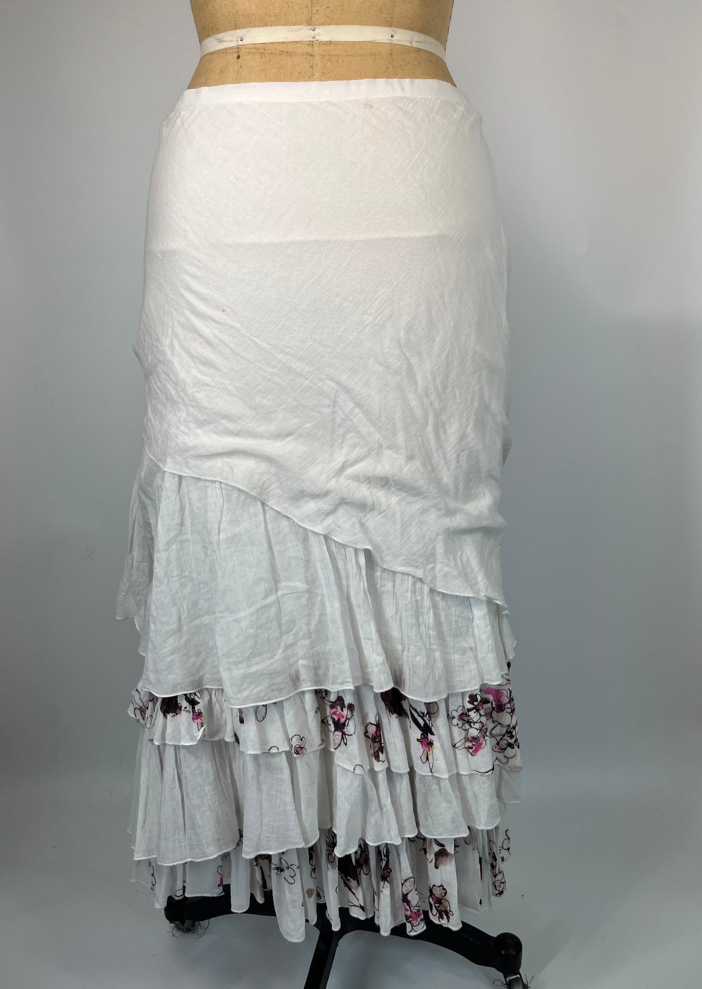 Floral Embroidered Ruffle Cotton Maxi Skirt